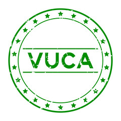 Wall Mural - Grunge green vuca (abbreviation of Volatility, uncertainty, complexity and ambiguity) word round rubber seal stamp on white background