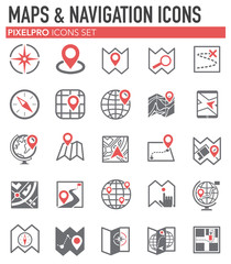 Poster - Map and navigation icons set on white background for graphic and web design, Modern simple vector sign. Internet concept. Trendy symbol for website design web button or mobile app