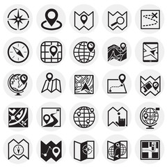 Poster - Map and navigation icons set on circles background for graphic and web design, Modern simple vector sign. Internet concept. Trendy symbol for website design web button or mobile app
