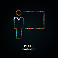 Sticker - Conference - pixel icon. Vector Illustration on black background.