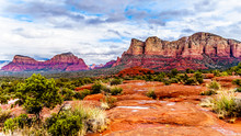 Streams And Puddles On The Red Rocks The Munds Mountain After A Heavy Rainfall Near The Town Of Sedona In Northern Arizona In Coconino National Forest, USA