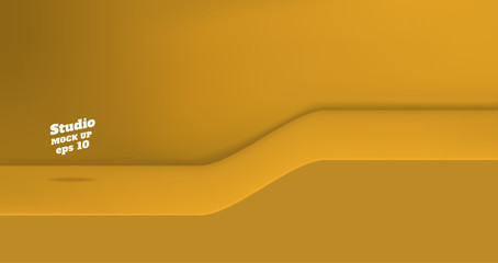 Aufkleber - Vector,Empty vivid yellow color studio table with slope step room background ,product display with copy space for display of content design.Banner for advertise product on website