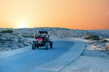 Buggy tour to coast in Cyprus. Travel, holiday concept.