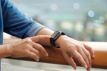 Poster - Men hands touch and setting smart watch, modern life,  business and technology concept.