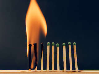 sulfur matches are burning on a black background