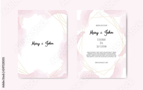 Wedding invite with abstract watercolor style decoration in light tender dust...