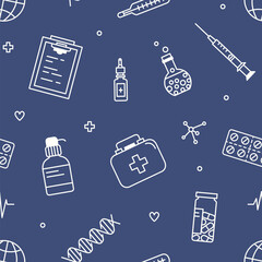 seamless pattern with tools for medical diagnostics and research
