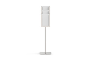 Wall Mural - A4/A5/DL floor standing multi-pocket brochure stand, mock up template on isolated white background, ready for design presentation, 3d illustration