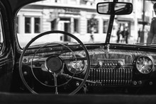 Retro Car, Retro Torpedo Car, Vintage Steering Wheel, Speedometer, Recorder, Clock, Wooden,