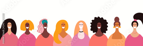 Womens day card, poster, banner, background, with space for text and diverse ...