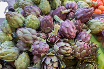 Wall Mural - Big ripe artichokes for sale at local market