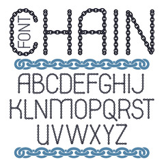 Poster - Vector English alphabet letters collection. Upper case decorative font created using metal connected chain link.