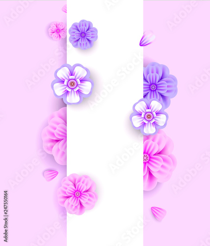 Flowers In Pink Color With White Paper On Creative Background