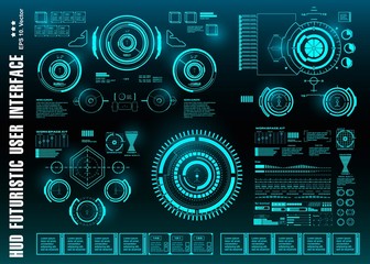 Fototapete - HUD futuristic user interface, dashboard display virtual reality technology screen, target