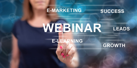 Poster - Woman touching a webinar concept