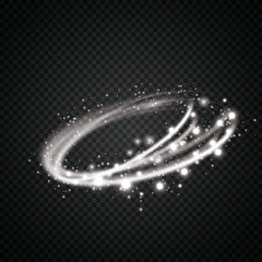 Wall Mural - Vector light ring. Round shiny frame with lights dust trail particles isolated on transparent background. Magic concept