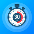 The 30 minutes, stopwatch vector icon. Stopwatch icon in flat style, timer on on color background.  Vector illustration.