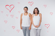© aaalll3110 - Family portrait: the husband embraces the pregnant wife on a white background. pregnant couple in love. Valentine's day heart pattern