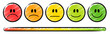 5 farbige Ampel-Smileys mit Emotionen von traurig bis lächelnd und Farb-Scala / Schraffierte Vektor-Zeichnung