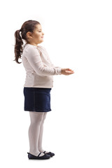 Poster - Little girl gesturing with her hands and waiting to recieve something