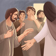 Bible Illustration about resurrection of Jesus Christ and appearance to disciples and apostles.