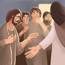 Bible Illustration About Resurrection Of Jesus Christ And Appearance To Disciples And Apostles.