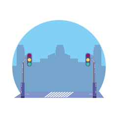 Canvas Print - city road with traffic light scene icon