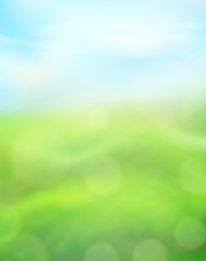 Wall Mural - green nature vertical background on a blurred of grass and sky and bokeh effect. view with copy spac