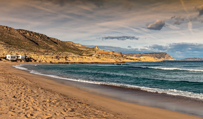 Sticker - Mediterranean beach of Rodalquilar in Cabo de Gata natural park in Almeria, Spain.