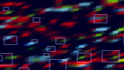 Poster - Multi-colored running moving rectangles in space, abstract 3d rendering background, computer generated backdrop