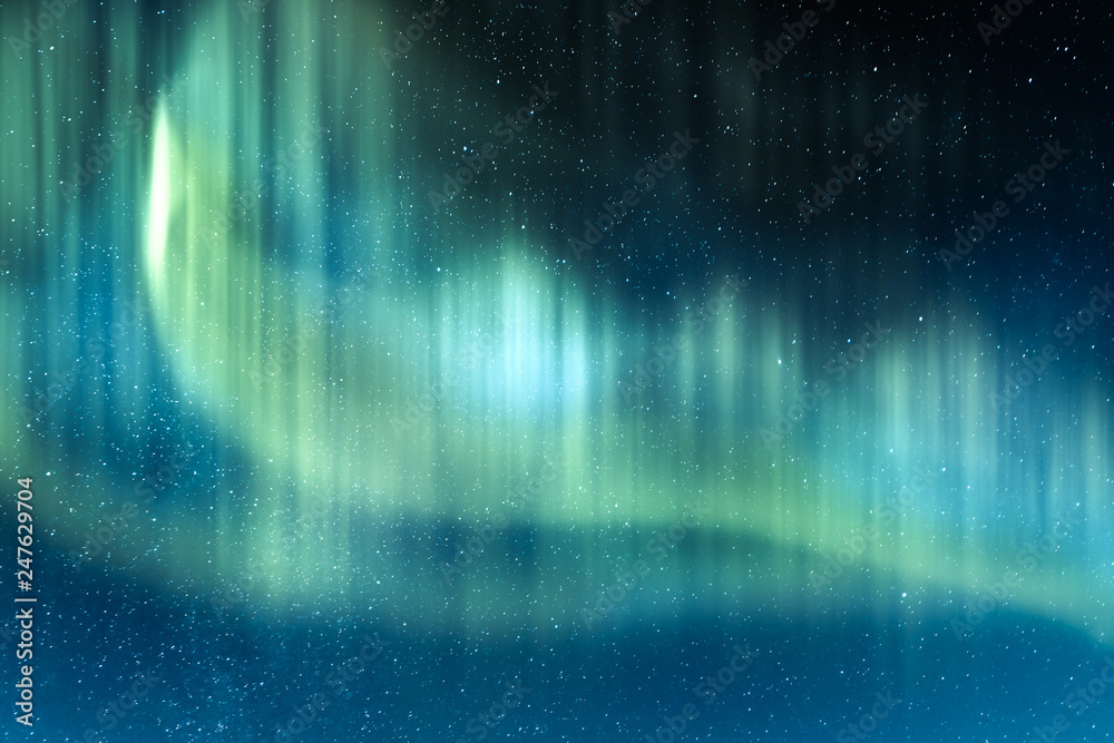 Aurora borealis. Northern lights in winter mountains. Sky with polar lights and stars - obrazy, fototapety, plakaty 