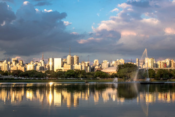 Skyline of Sao Paulo city and reflex in lake