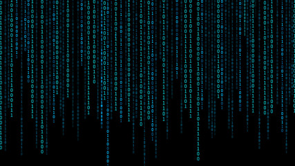 Fototapete - 01 or binary numbers on the computer screen on monitor matrix background, Digital data code in hacker or safety security technology concept. Abstract illustration