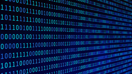 Fototapete - 01 or binary numbers on the computer screen on monitor matrix background, Digital data code in hacker or safety security technology concept. Abstract illustration