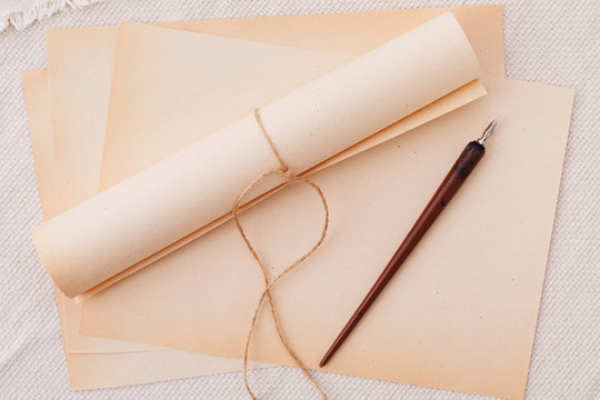 Vintage background grungy paper sheet, ink pen with place for your text