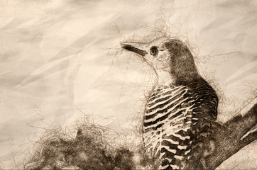 Poster - Sketch of a Red-Bellied Woodpecker Close Up