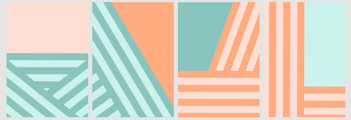 Colorful abstract posters, covers, templates with stripes, geometric shapes, backgrounds. Vector illustration.