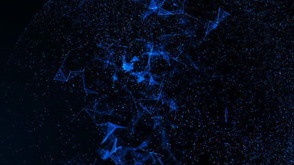 Poster - Virtual form of connecting particles in the blue space. Big data visualization. Science. Futuristic polygonal background. Business. 3D rendering.