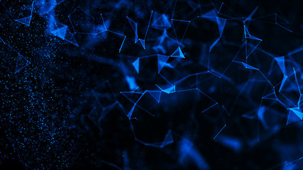 Poster - Virtual form of connecting particles in the blue space. Big data visualization. Science. Futuristic polygonal background. Business. 3D rendering.
