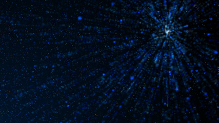 Poster - Virtual form of connecting particles in the blue space. Big data visualization. Science. Futuristic polygonal background. Business. 3D rendering.