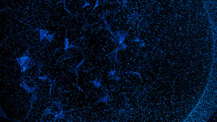 Poster - Virtual form of connecting particles in the blue space. Big data visualization. Science. Futuristic polygonal background. Business. 3D rendering.
