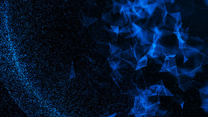 Poster - Virtual form of connecting particles in the blue space. Big data visualization. Science. Futuristic polygonal background. Business. 3D rendering.
