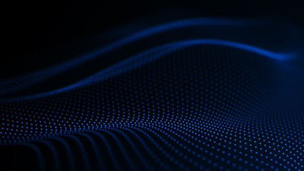 Poster - virtual waveform of particles in blue space. big data visualization. science. futuristic polygonal b