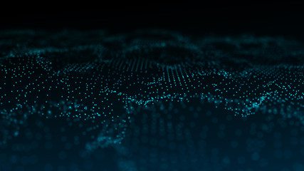 Poster - Image of the loose wave consisting of points. Abstract futuristic background. Blue design for background. Big data. 3D rendering.