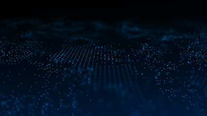 Poster - Image of the loose wave consisting of points. Abstract futuristic background. Blue design for background. Big data. 3D rendering.