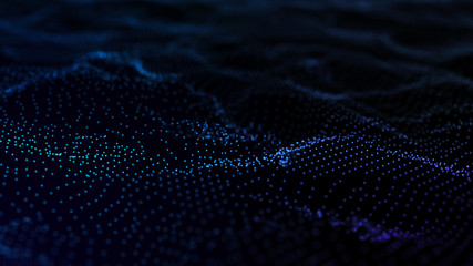 Poster - Image of the loose wave consisting of points. Abstract futuristic background. Blue design for background. Big data. 3D rendering.