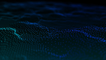 Image of the loose wave consisting of points. Abstract futuristic background. Blue design for background. Big data. 3D rendering.