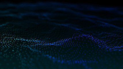 Poster - Image of the loose wave consisting of points. Abstract futuristic background. Blue design for background. Big data. 3D rendering.