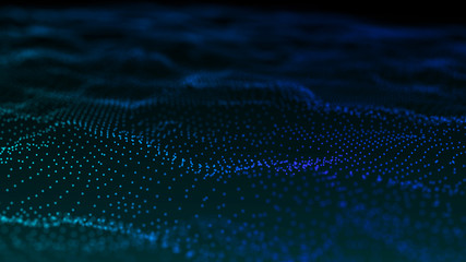 Poster - Image of the loose wave consisting of points. Abstract futuristic background. Blue design for background. Big data. 3D rendering.