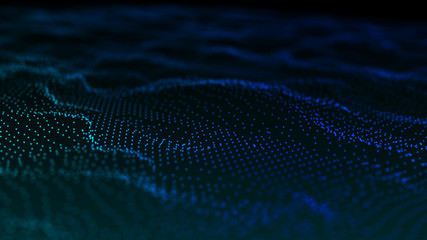 Poster - Image of the loose wave consisting of points. Abstract futuristic background. Blue design for background. Big data. 3D rendering.